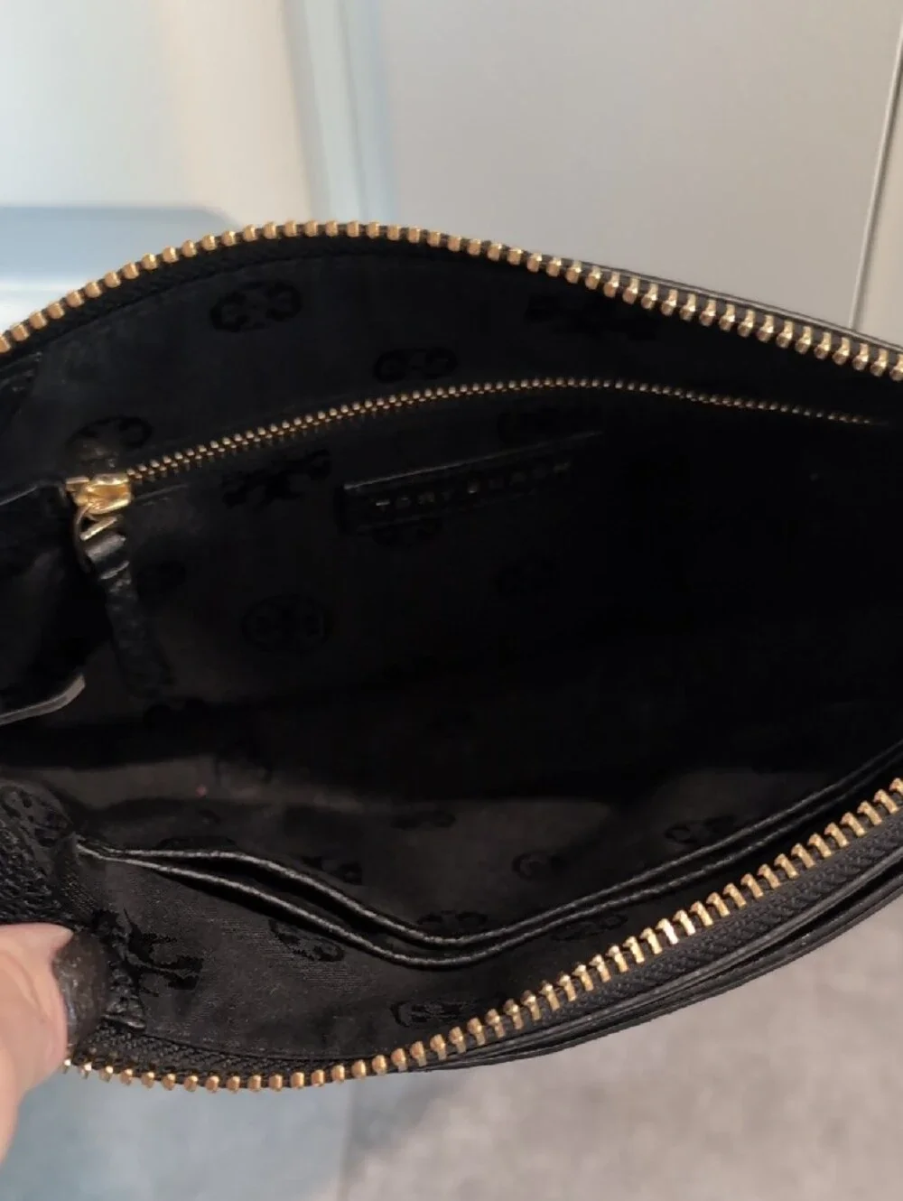 Tory Burch Black Pebbled Leather Crossbody with Gold Chain